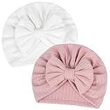 LECTNORE 2 Stück Babymütze, weiche elastische Baby-Turban-Babymützen für Mädchen und Jungen, Krankenhausmützen für Neugeborene, Kleinkinder (Rosa/Weiß)