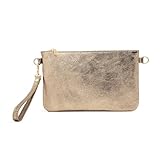 Mauro Pelletteria Damen-Clutch aus echtem Leder – Handtasche & Umhängetasche – 100% Made in Italy – Abnehmbarer Schultergurt & Handg (Bronze)