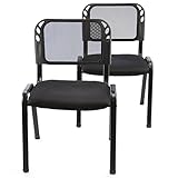 Nexos Trading 2er Set Bürostuhl Konferenzstuhl Besucherstuhl schwarz gepolsterte Sitzfläche stapelbar 52,5 x 45 x 80 cm Stapelstuhl Metallrahmen schwarz
