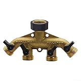 Vierwege-Gartenschlauchverteiler mit 3/10.2 cm Gewindeanschluss, unabhängige Auslaufsteuerung für Rasen- und Beetbewässerung