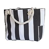 2023 Gestreifte Canvas-Strand-Reise-Handtasche, Bademode, Aufbewahrungstasche, Markt-Tragetasche, Schwarz , Einheitsgröße