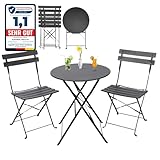 Albatros Bistroset 3-teilig Schwarz – Bistrotisch mit 2 Stühlen – klappbare Stühle und Tisch aus robustem Metall – optimal als Balkonmöbel Set oder Gartenmöbel in modernem Design