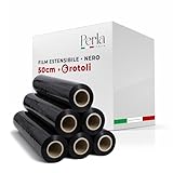 Perla, 6 Rollen Stretchfolie Verpackung, schwarze Folie für Verpackung, Spule Gewicht 2,4 kg, Höhe 50 cm, Dicke 23 Mikron, Rolle Mehrzweckfolie extra strapazierfähig für Versand und Umzug