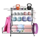 Sportgeräte Aufbewahrungsregal, 4 Stufiges aus Kohlenstoffstahl, Hohe Belastbarkeit 160 kg, 4 Rollen (2 mit Bremsen), Für Garage, Fitnessraum, Spielzimmer, Aufbewahrung für Bälle, Hanteln, Yoga-Matte