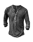 Hemd Herren Langarmshirt Henley Shirt Männer Freizeithemd Vintage Casual Leicht Baumwolle Slim Fit T-Shirt