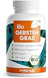 Bio Gerstengras Kapseln 365x - optimal hochdosiert mit 3000 mg Gerstengras-Pulver aus kontrolliert biologischem Anbau - laborgeprüft mit Zertifikat - Vorratspackung für 60 Tage