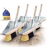 Novaliv 4X Kehrblech Set Kehrblechgarnitur Handfeger FEINE KUNSTBORSTEN und Kehrblech Metall Silber verzinkt Kehrblechbesen zum Aufkehren Handkehrset Kehrblechset Kehrschaufel Feger und Kehrblech