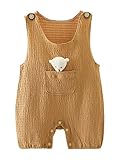 YiZYiF Baby Mädchen Jungen Overall Ärmelloser Süße Kuscheltier Dekorierter Strampler Kurzer Jumpsuit Mit Tasche Braun 80-86