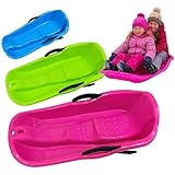 CampSup Kinderschlitten mit Handbremsen & Zugseil – Kunststoff, Rutschfester Sitz, leicht & kompakt – 84×39×25 cm – Rosa – ab 3 Jahren