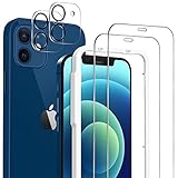 OMOTON für iPhone 12 Panzer Schutz Glas mit Rahmen-Installationshilfe, kompatibel mit iPhone 12 Kamera Schutzfolie, 2+2 Stück, Anti- Kratzer, Bläschenfrei, 9H Härte, HD-Klar