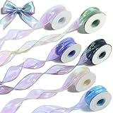 6 Rollen 40mm Organzaband Geschenkband, Transparentes Schleifenband 9m pro Rolle in Grün Blau Weiß Creme Lila Mint, Schillerndes Chiffonband für Geschenkverpackung, Hochzeit, Deko & Basteln