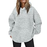 Sweatjacke Damen Mit Kapuze Reißverschluss Warm Sweatshirt Damen Oversized Baumwolle Langarm Fleece Pullover Kapuzenjacke Große Größen Herbst Winter Outfit 2025 Teenager Trainingsjacke(Grau,L)