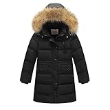 MEYOCEYO Daunenjacke Kinder Winterjacke Jungen Wintermantel Mädchen Daunenmantel mit Kaputze Warm Outdoorjacke Schwarz 160