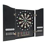 Elektrische Dartscheibe, Dartautomat Elektronisch, Dartboard, E-Darts mit 4 Anzeige, 27 Verschiedene Spiele, 243 Spielvarianten, bis zu 16 Spieler, für Partys und Spieleabende (Schwarz, L)