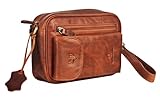 UMTI Leder Handgelenktasche für Unisex aus Rindleder 21- (147A) Herrentasche echtes Leder Tasche Bag Neu Farbe Cognac