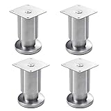 4 Pcs Adjustable Legs,Brushed Stainless Steel Furniture Legs,Metal Cupboard Feet,Bathroom Cabinet Support Foot,with Stainless Steel Screws,for Sofa,TV Cabinets,Coffee Tables,Silver(18cm)