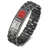 Theluckytag Verbessertes medizinisches Armband für Männer und Frauen mit QR-Code, medizinische Notfall-ID-Armbänder – Titan-Stahl-Armband passt Handgelenken von 20,3 - 25,4 cm – mehr Platz,