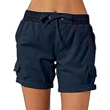 ADovz Lässige, lockere Shorts mit hoher Taille für Damen, lässige Shorts mit 4 Taschen und hoher Taille (2XL,Navy Blue)