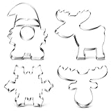 O-Kinee 4PCS Keksausstecher aus Edelstahl, Plätzchenausstecher Wichtel, Elchkopf, Form von Elch, Schneeflocke, für Torten Fondant Kekse Backen