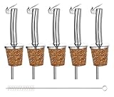 Incutex 5x Flaschenausgiesser mit Kork & Deckel und 1x Reinigungsbürste, Ausgießer für Flaschen, Öl-ausgießer Spirituosen Wein Likör Essig