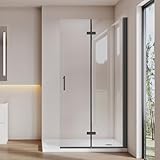 Cozynest Walk-in Duschwand Glas Schwarz 80x195cm Falttür Dusche Duschabtrennung aus 6mm ESG-Sicherheitsglas Nano Beschichtung Höhe 195cm