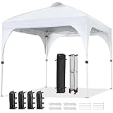 Yaheetech Faltpavillon 2,43 x 2,43 m Pop-Up Pavillon, Höhenverstellbar Gartenpavillon, UV Schutz 50+ & Wasserdicht Partyzelt Gartenzelt mit Rolltragetasche für Outdoor Markt Garten Hof, Weiß