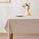 ATsense Tischdecke, Tischdecke Beige, Tischdecken Leinenoptik-100% Gewaschener Baumwolle Eckig Tischtuch 140x180 cm