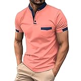 Poloshirts Herren Kurzarm Atmungsaktives Regular Fit Poloshirts Männer Leichte Sommerhemd Bequem T-Shirts Golf Polohemd Sport Herren Poloshirt Mit Brusttasche Sommershirts (A1-Pink, XXXL)