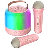 AIUNAOM Karaoke Maschine Kinder mit 2 drahtlosen Mikrofonen, Geburstag Geschenk für Kinder 3-12 Jahre Mädchen, Tragbare Bluetooth-Lautsprecher mit LED und variablen Soundeffekten，für Hauspartys