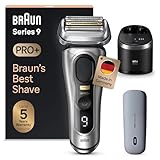 Braun Series 9 Pro+ Rasierer Herren Elektrisch, Elektrorasierer mit 5+1 Ultradünnen Präzisionsklingen, Rasierapparat & Reinigungsstation, Ladeetui, 60 Min Akku, Made in Germany, 9577cc, Silber