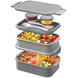 WayEee Lunchbox Erwachsene 2130ml Groß Volumen Bento Box Auslaufsicher Brotdose Erwachsene BPA Frei für Büro, Schule (Grau)