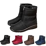 Wasserdichte Schneestiefel für Damen, warmer Reißverschluss, rutschfest, Outdoor-Schneestiefel, Plüschfutter, Winterstiefeletten, Freizeitschuhe für Spaziergänge, Schwarz , 41 EU