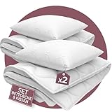 EVAN BROWNS® Bettenset 135x200 4teilig - Made in EU - Bettdecke 135x200 Set mit Kissen atmungsaktiv und pflegeleicht- 2X Kopfkissen und 2X Bettdecke - ÖKO-TEX