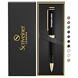 Scriveiner Personalisiert Schwarzer Rollerball EDC Pen, atemberaubender Taschenfüller mit 24K Gold Oberfläche, Bestes graviertes Rollerball-Geschenkset für Männer und Frauen, individuelle Namensgravur