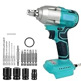 Akku Schlagschrauber 1/2 Zoll,Ersatz für Makita 18V BL1850,4 Stecknüsse,5 Twistbohrer, 7 Bohrer, 450 Nm Elektro Schlagschrauber für Haus und Auto (Ohne Akku)