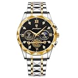FORSINING Analoge Quarz Herrenuhr Mode Business Mens Armbanduhr Diamant Big Dial Edelstahl Leuchtende wasserdichte Luxusuhren, Schwarz