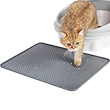 PETTOM Katzenklo Matte Silikon, Katzenstreu Matte 53 x 38 cm, Katzenmatte Katzenklo Wasserdicht Rutschfest, Matte Katzenklo Unterleger Grau