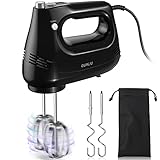 Elektrischer Handmixer mit Edelstahl Schneebesen, Knethaken, Elektrische Handrührer,Turbo Boost /5 Geschwindigkeit, Handrührgerät für Backen Kuchen, Eier Sahne Lebensmittel-Mixer (Schwarz)