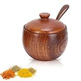 Uadme Salzdose aus Holz, Salzkeller mit Deckel und Löffel, Vielseitige Massivholz Gewürzgläser, zur Aufbewahrung von Salz, Zucker, Pfeffer, Gewürzen