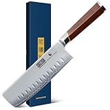 HOSHANHO Nakiri-Messer, 7 Zoll, handgeschmiedetes japanisches Kochmesser aus Superstahl, Mehrzweck-Küchenmesser für Fleisch und Gemüse mit rotem Sandelholzgriff und Geschenkbox
