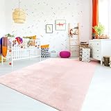TT Home Teppich Kinderzimmer Waschbar rutschfest Kinderteppich Junge Mädchen Weich Pastell, Farbe:Rosa, Größe:140x200 cm