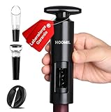Weinflaschenöffner Set, HOOMIL 4-in-1 Weinöffner Set Profi Korkenzieher für Wein mit Folienschneider, Vakuum Weinverschluss und Weinausgießer, Schwarz