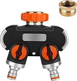 2-Wege-Verteiler: 3/4' und 1/2' Wasser Verteiler mit Wasserverteiler Wasserhahn, für gleichzeitigen Anschluss von Zwei Geräten, beide Ausgänge regulierbar, Adapter zu Gartenbewässerung Bewässerung