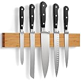 LARHN Magnetleiste Messer aus Bambus mit Extra Starkem Magnet - 40 cm - Messerhalter Magnetisch Holz für Utensilien und Werkzeuge - Unbestückte Messerblöck