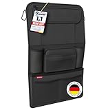 ATHLON TOOLS Der stabilste Autositz-Organizer - mit verstärkter Rückwand - Lebensmittelecht - mit integriertem Tablet-Halter - mit Extra Federtasche - für Business und Kinder - Designed in Hamburg