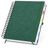 Yarotm Notizblock A4 Kariert - 1 Stück Notizbuch Kariert 5mm - 120 Blatt/240 Seiten 100GSM Papier Spiralblock Spiralbindung PU Leder Dunkelgrün Hardcover 28.5x21.6cm - Karierter Block a4