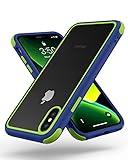 MobNano Ultra Hybrid Durchsichtig Hülle für iPhone X Hülle, iPhone XS Hülle, iPhone 10 Hülle Stoßfest Bumper Transparent Handyhülle Shockproof Fallschutz Silicone iPhone XS X Case - Blau/Gelbgrün