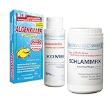 ALGENFREI & ANTISCHLAMM Set - Teichschlammentferner und Algizid Teichklar - das ideale Teich Zubehör für klares Wasser im Fischteich oder Naturpool - stark gegen Algen, Schlamm & Wassertrübungen