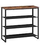 HOOBRO Schuhregal, 4-stufige Schuhablage, Schuhschrank mit 3 Oxford-Stoffebenen und 1 Paneelebene, für 12–16 Paar, für Eingangsbereich, Flur, industrieller Stil, Rustikales Braun EBF47XJ01G1