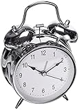 TFA Dostmann Analoger Doppelglocken-Wecker, lauter Alarmton, 98.1043, im Retro Design, Nostalgie Metall Silber